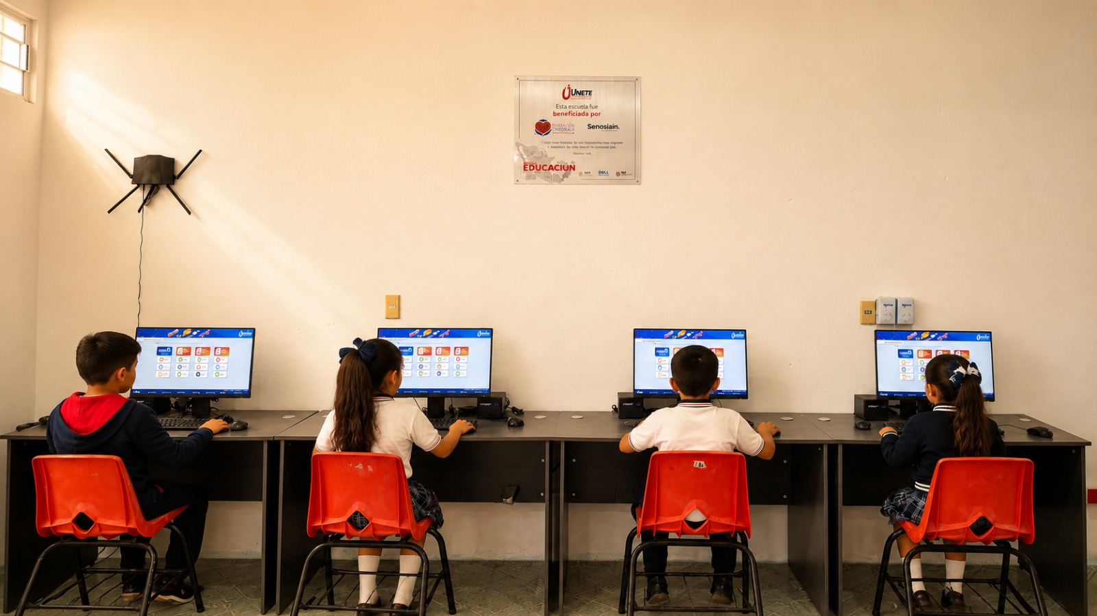 Aula de cómputo equipada con monitores